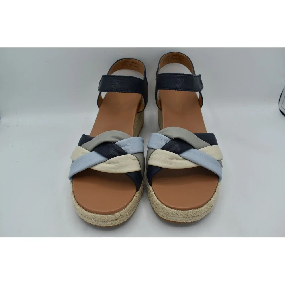 Vionic Women Size 11 Saratoga Navy Multi Leather Wedge Espadrille Sandals Shoes